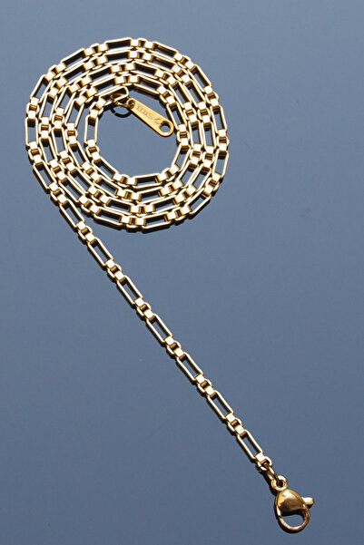 Rua Jewelry قلادة سلسلة إيطالية مستطيلة من الفولاذ 2 مم بلون ذهبي |   مقاوم ل...