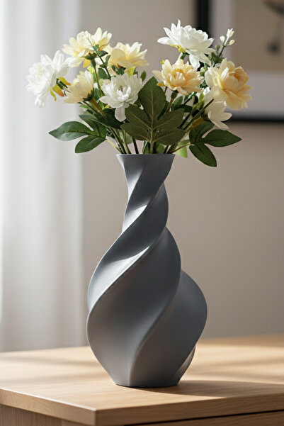 MEK Spiral Patterned Stylish Decorative Plastic Vase Gray (21X11Cm)