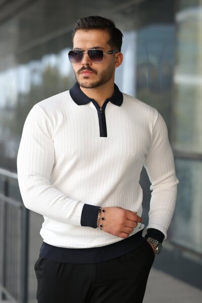 Wear Up Men's Long Sleeve Knitwear with Sleeve and Collar Detailing