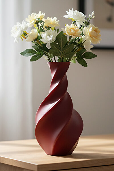 MEK Κομψό διακοσμητικό πλαστικό βάζο με σπειροειδές σχέδιο κόκκινο (21x11 εκ.)