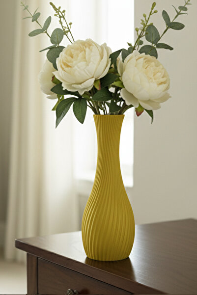 MEK مزهرية بلاستيكية أنيقة ذات خطوط رفيعة باللون الأصفر (22x8.5 سم)