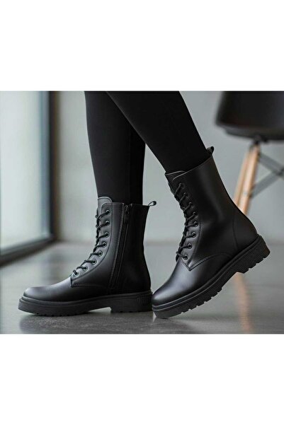 grijak حذاء شتوي نسائي أسود متوسط ​​الطول مبطن بالفرو ونعل غير قابل للانزلاق