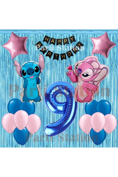 Parti Station Lilo Stitch Balon ve Angel 9 Yaş Doğum Günü Parti Seti Lacivert...