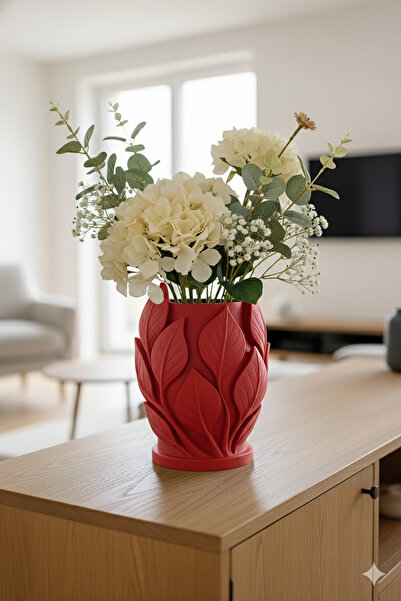 MEK Vază modernă din plastic cu textura frunze roșii (20x16cm)