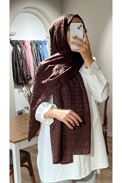 Merwiss İtalyan Jakar Blom Desen Şal - Kahverengi