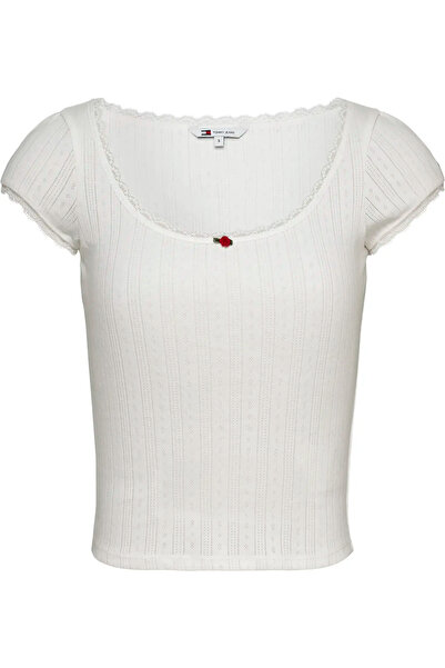Tommy Hilfiger TJW SLIM SH POINTELL Kadın Beyaz T-Shirt