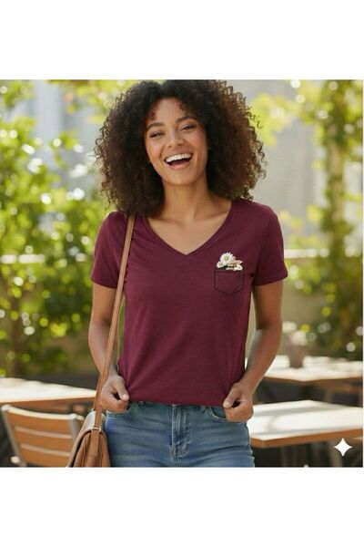 BW Bravely Wear تي شيرت نسائي بطبعة زهور ورقبة على شكل حرف V