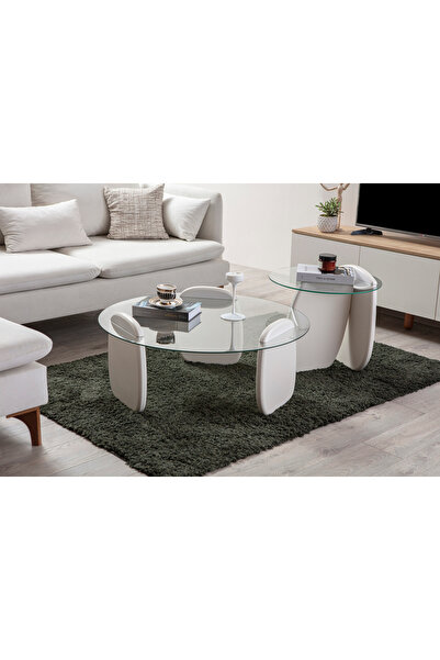 ERİZA Riva, Yeni Nesil 2'li Modern Cam Orta Sehpa, Beyaz