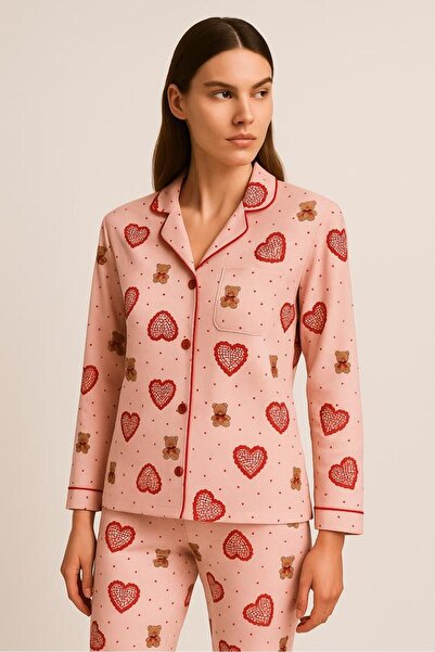 BONY SOCKS Γυναικείο Σετ Πιτζάμες με Σχέδιο Καρδιά Ροζ