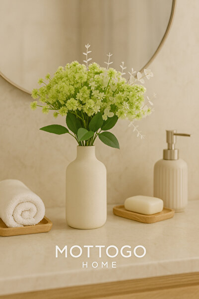 Mottogo Yapay Cipso Çiçek – Dolgun Yeşil Beyaz Dekoratif Buket – Salon & Mutf...