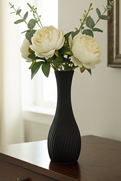 MEK مزهرية بلاستيكية أنيقة ذات خطوط رفيعة باللون الأسود (22×8.5 سم)