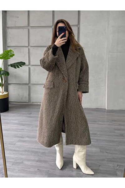 Coral 70041 Tek Düğmeli Geniş Kürk Kaban Vizon