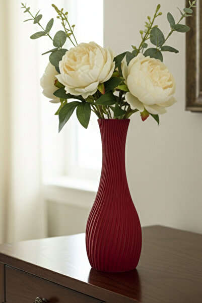 MEK مزهرية بلاستيكية أنيقة ذات خطوط رفيعة باللون الأحمر (22x8.5 سم)