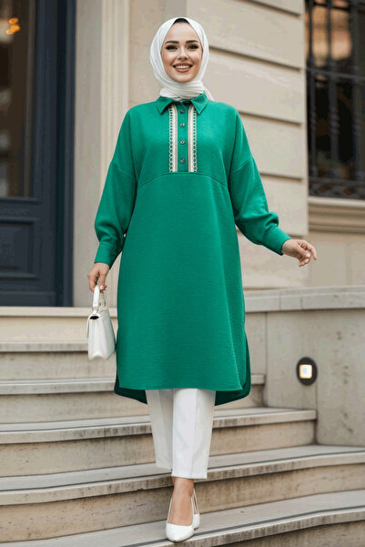 N.S NEVA STYLE Buttoned Green Hijab Tunic 663Y