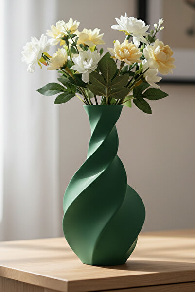 MEK Vază decorativă din plastic cu model în spirală, verde (21x11cm)