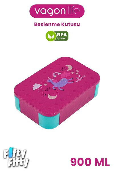 Vagonlife صندوق غداء للأطفال بطبقة واحدة و3 أقسام سعة 900 مل - FFB1270