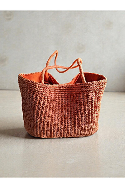 The Fabrics Studio Orange Paper String Hand Knitted Shoulder Bag
