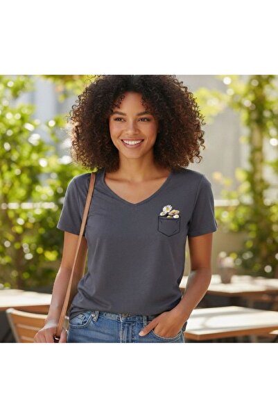 BW Bravely Wear TRICOU DE DAMĂ CU GULER ÎN V ȘI IMPRIMEU FLORAL