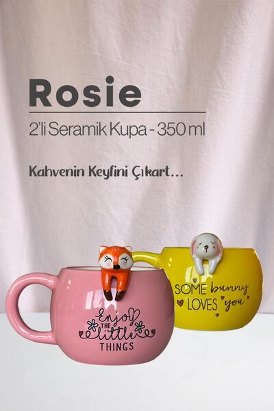 Rosie Tilki ve Tavşan Figürlü Seramik Kupa 350 ml