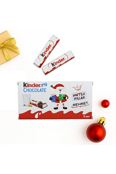 ozbience Kişiye Özel İsimli 8’li Kinder Çikolata Kutusu, Noel Baba Temalı
