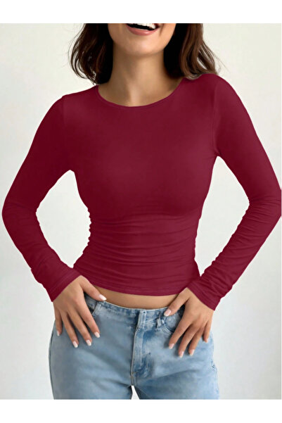 MOONBULL بلوزة نسائية ذات ياقة دائرية وأكمام طويلة فائقة النعومة