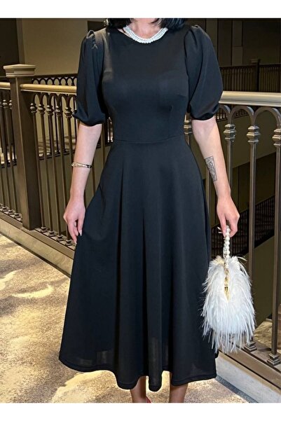 Wear Up Women's Crew Neck Short Sleeve Rubber Detail Long Dress