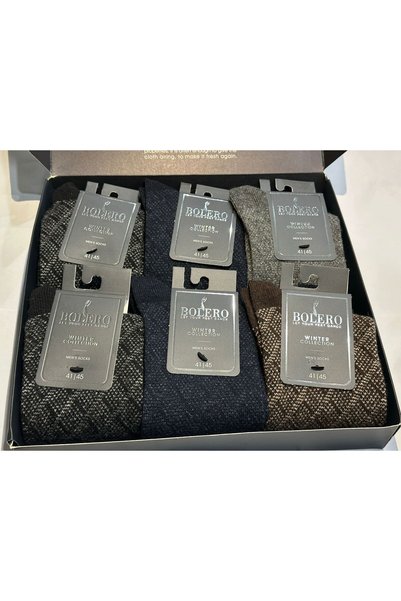 MARİA CALZE Men's 6-Piece Premium Boxed Wool Socks