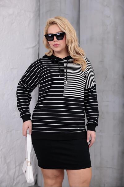 Siyezen Büyük Beden Çizgili Sweatshirt