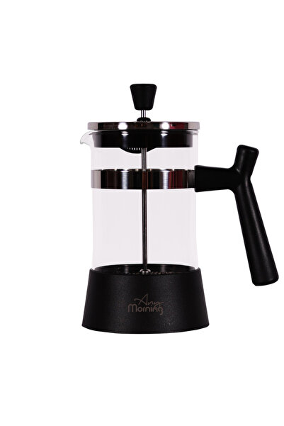 Any Morning ماكينة تحضير القهوة والشاي بالضغط الفرنسي مع فلاتر شبكية دقيقة من الفولاذ المقاوم للصدأ سعة 600 مل، لون أسود