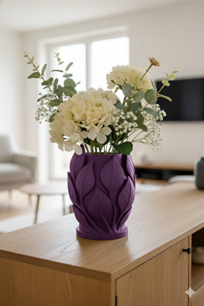 MEK Μοντέρνο πλαστικό βάζο με υφή φύλλου μωβ (20x16cm)