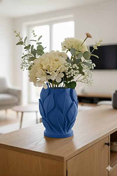 MEK مزهرية بلاستيكية حديثة ذات ملمس ورقي باللون الأزرق (20×16 سم)