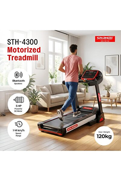Sparnod Fitness STH-4300 Motorised Foldable Treadmill, 5HP, 1–14 km/h, 15% Incline, LED