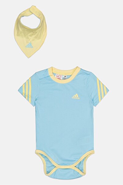 adidas Toddlers Boy 2 Piece Brand Logo Bodysuit And Bib, Multicolor