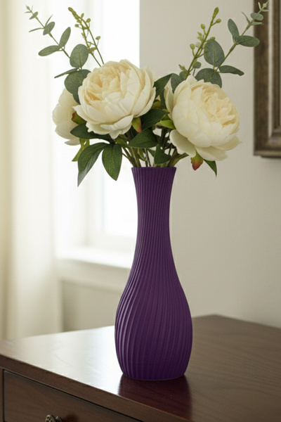 MEK Κομψό πλαστικό βάζο με γραμμές μοντέρνας σχεδίασης μωβ (22x8,5 εκ.)