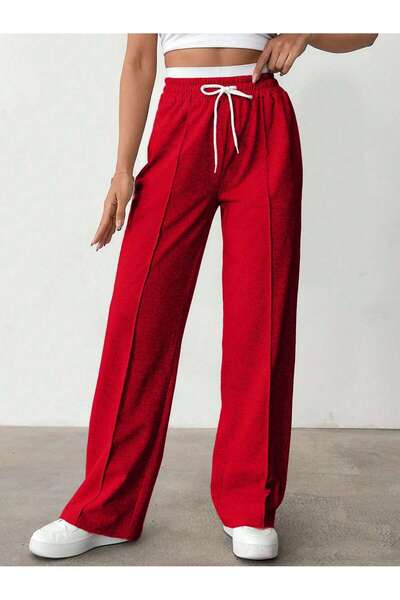 Miyalon Women's Baggy Wide Leg Elastic Waist Two Thread Combed Cotton Sweatpants Trousers