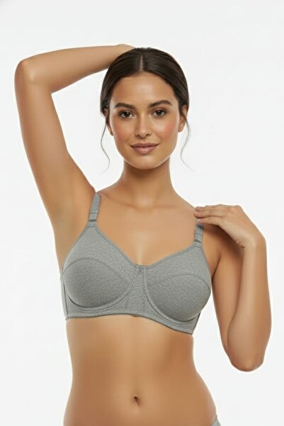 enmodaiçgiyim Gray Women's Cotton Wire-Free Non-Padded Bra - Soft Sponge Daily Comfortable