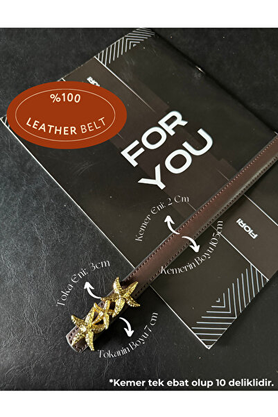 Fiori Genuine Leather Curved Star Buckle Women's Belt, Jacket Belt, Shirt Belt, Dress Belt