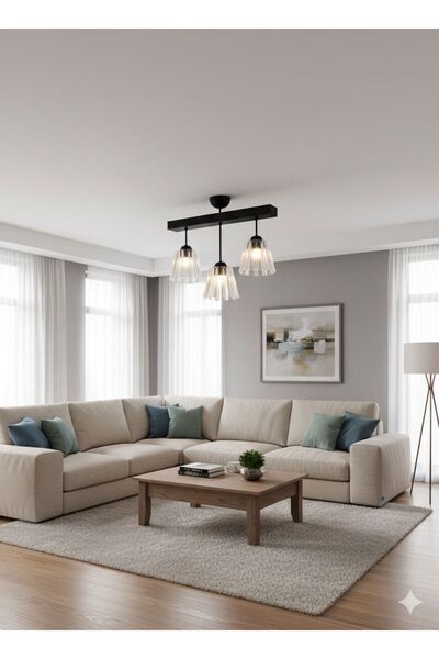 BİAVİZE 3'LÜ KRİSTAL TAŞLI MODERN AVİZE