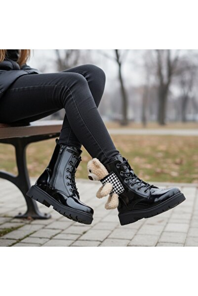 OEM Ghete îmblănite pentru fete, aplicație ursuleț decorativ, piele ecologică...