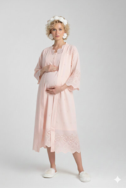 Effortt Hamile Lohusa sabahlıklı Gecelik Seti Fisto Detaylı zarif set 2 li set