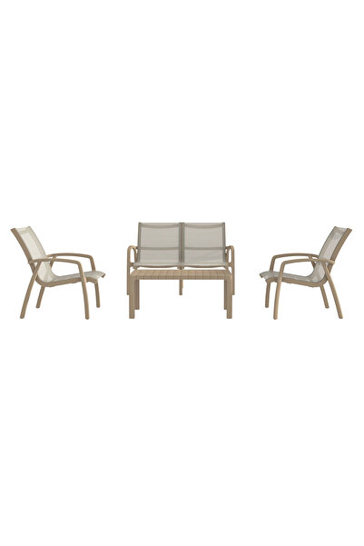 Maison Mex Set of 2 armchairs, sofa and garden/terrace table, MARTA, champagne