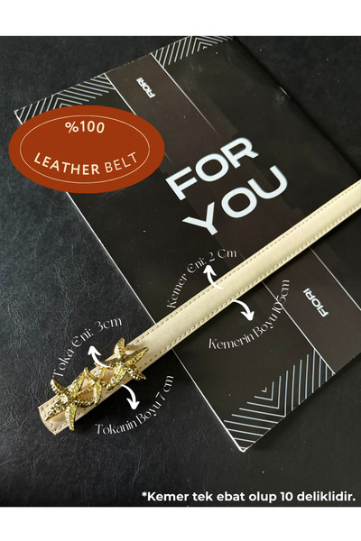 Fiori Genuine Leather Curved Star Buckle Women's Belt, Jacket Belt, Shirt Belt, Dress Belt