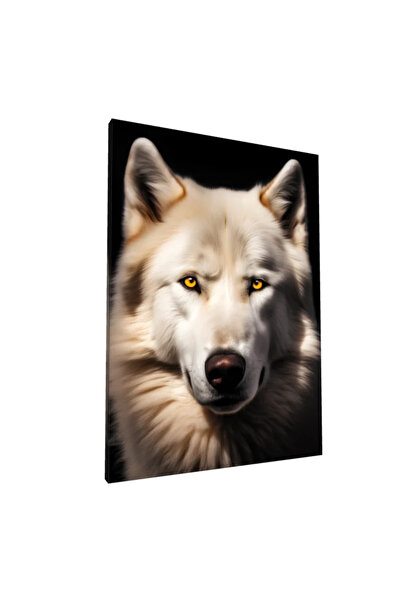 PozaTablou Pictură pe pânză: Portret de lup alb cu ochi aurii 80x110 cm