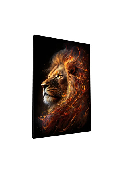PozaTablou Pictură pe pânză: Portretul unui leu în flăcări vii 80x120 cm