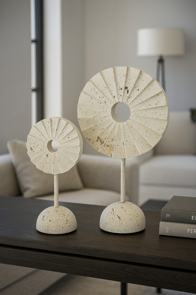 İSHTAR DEKOR DEKORATİF 2'Lİ GÜNEŞ OBJE - TRAVERTEN RENK