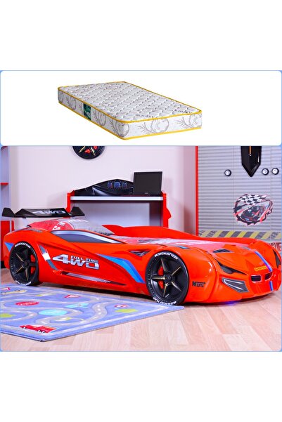 Setay Arabalı Yatak, Mercedes Rüzgarlıklı Arabalı Yatak - Kırmızı + 1 Adet Comfort Yatak