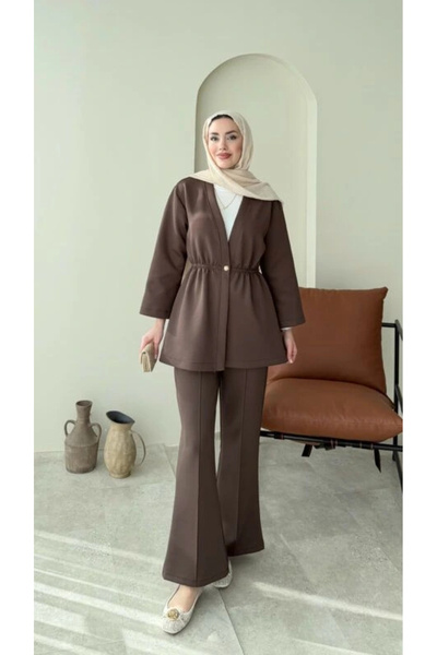 DEFNECE BUTİK بدلة غوص بيلدن مع تفاصيل مطاطية - بني