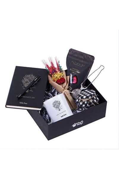 ozbience Öğretmen İçin Kişiye Özel Defter, Kupa, Kalem, Çikolata ve Hibiskus ...