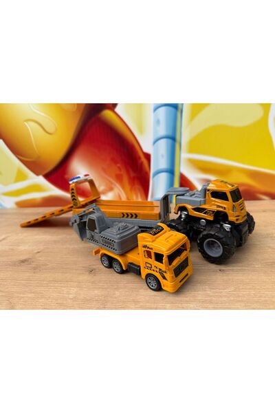 scntoys Sürtmeli Diecast 4X4 İnşaat Araçları Kepçe Oyuncak Kepçe Taşıyan Tır ...