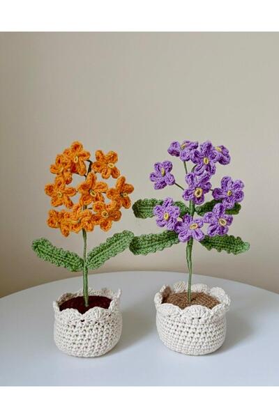 HENERA El Örgüsü Saksıda Çiçek 2 Adet-Yılbaşı Hediyesi- Sevgililer Günü-Doğum...